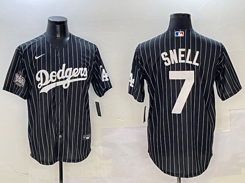 Men Los Angeles Dodgers 7 Snell Black Stripe Jointly Name 2025 Nike MLB Jersey style 3